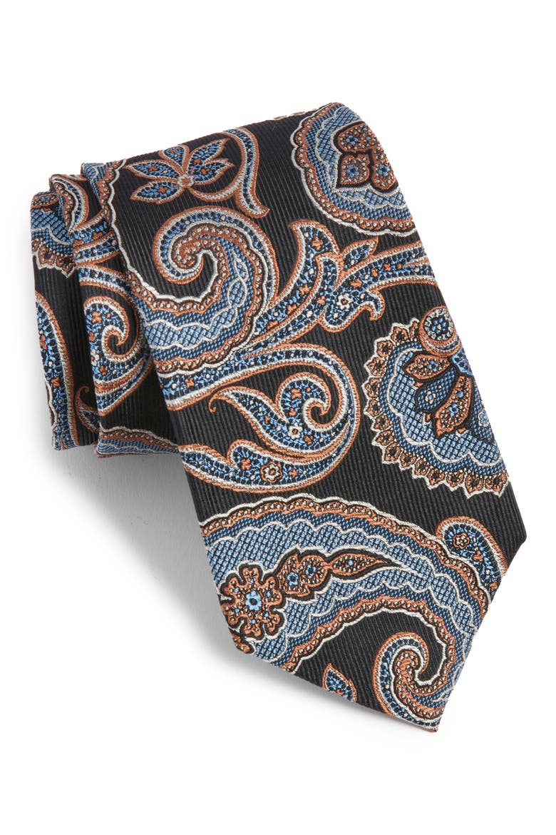 Paisley Silk Tie, Main, color, BLACK