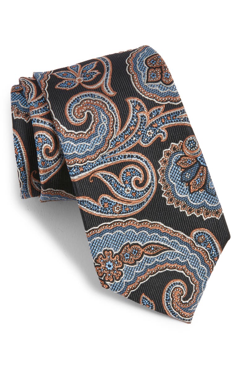 Nordstrom Paisley Silk Tie, Main, color, Black