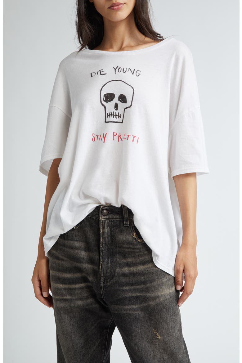 Die Young Stay Pretty Graphic T-Shirt, Main, color, ECRU