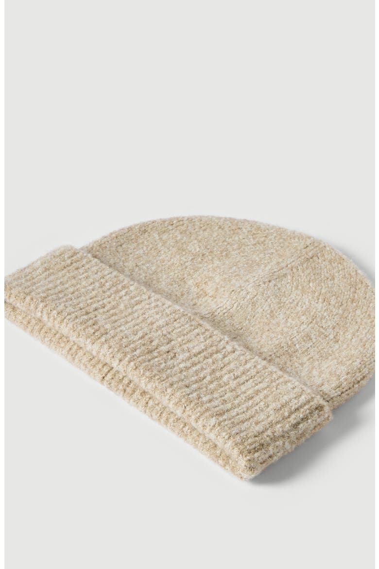 Virgin wool, silk and cashmere ribbed beanie, Alternate, color, Sand