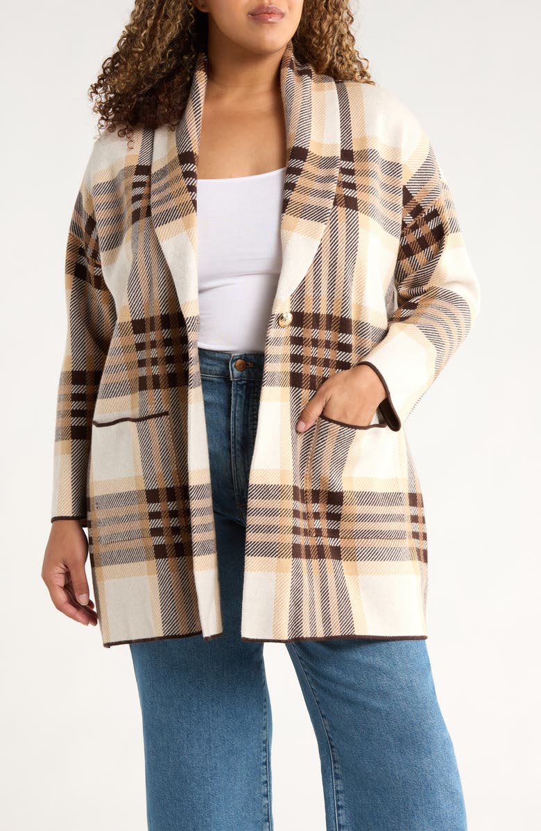 Jones New York Shawl Collar Sweater Coat, Main, color, Coffee Bean Multi