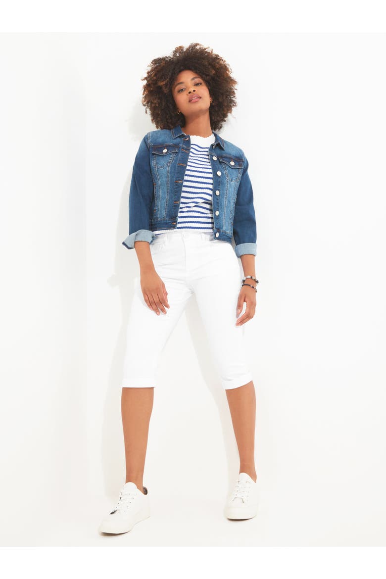 Stretch Denim Capri Pant, Main, color, WHITE