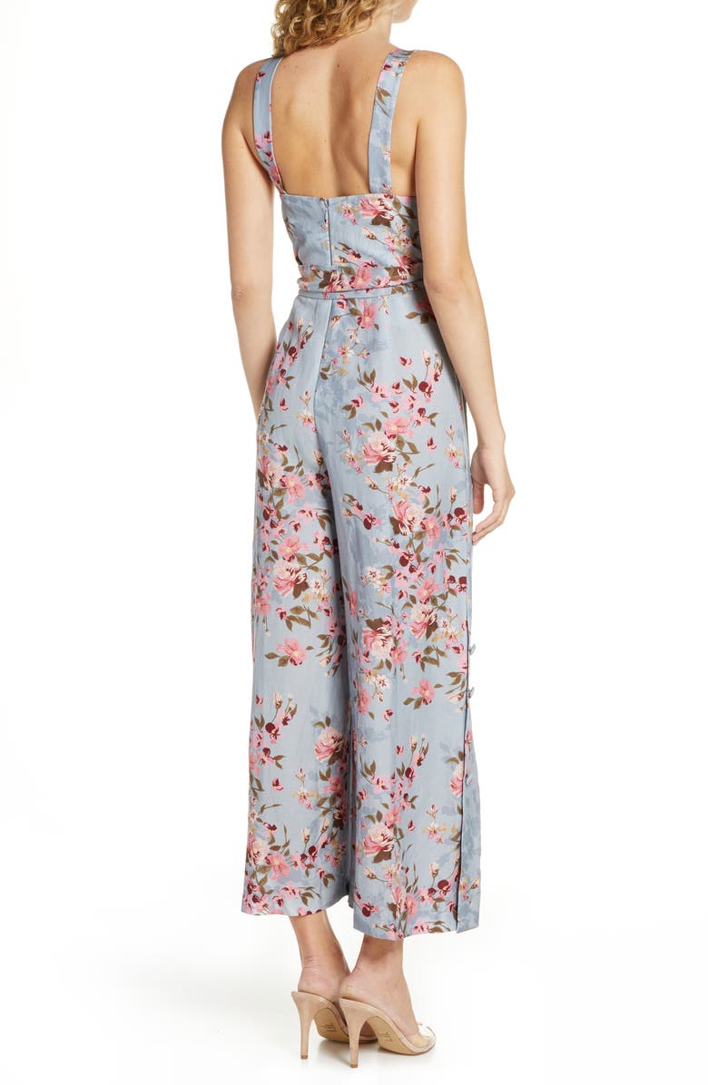 Ever New Floral Split Wide Leg Linen Blend Jumpsuit, Alternate, color, 