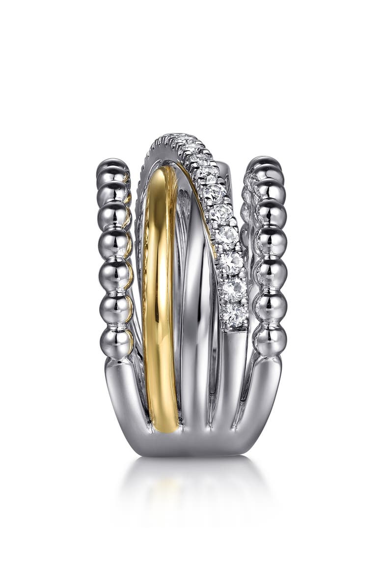 Bujukan White Sapphire Wide Ring, Alternate, color, SILVER/ 14K YELLOW GOLD