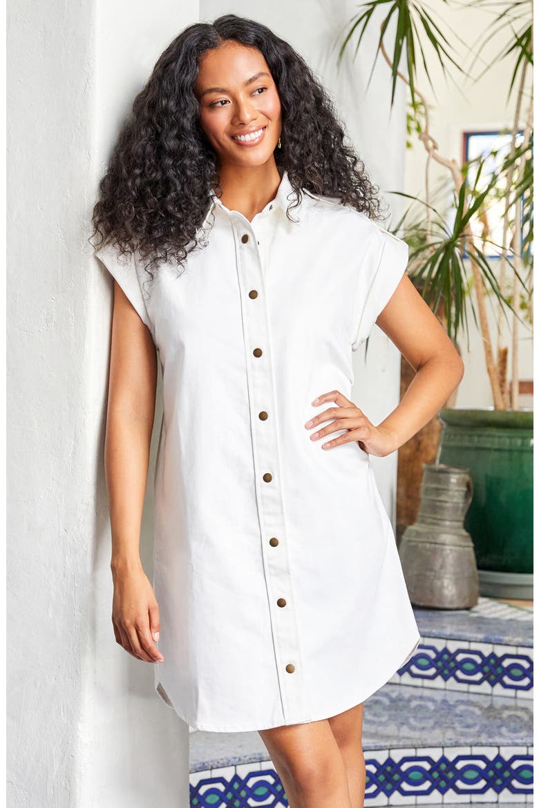 Cap Sleeve Denim Shirtdress, Alternate, color, OFF WHITE