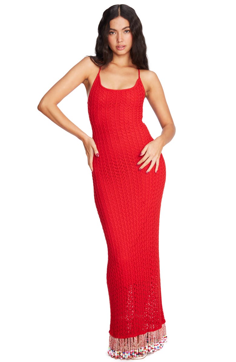 Capittana Ali Beads Open Back Cover-Up Maxi Dress, Alternate, color, Red