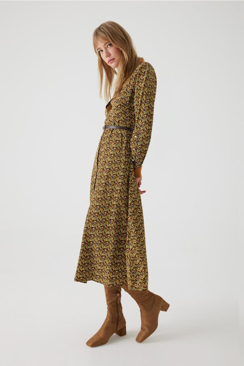 Antonia Midi Dress, Alternate, color, Brown Patterned
