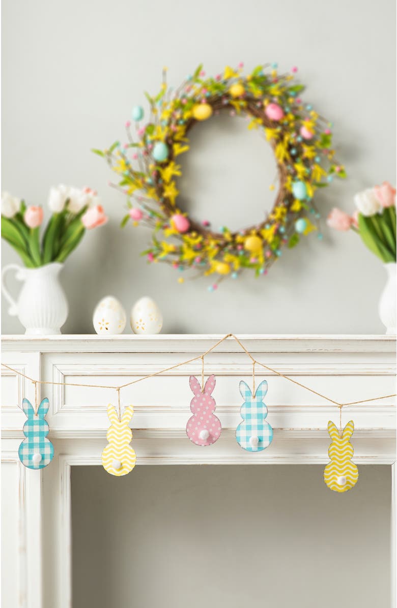 Glitzhome 6ft Easter Metal Bunny Garland, Alternate, color, Blue