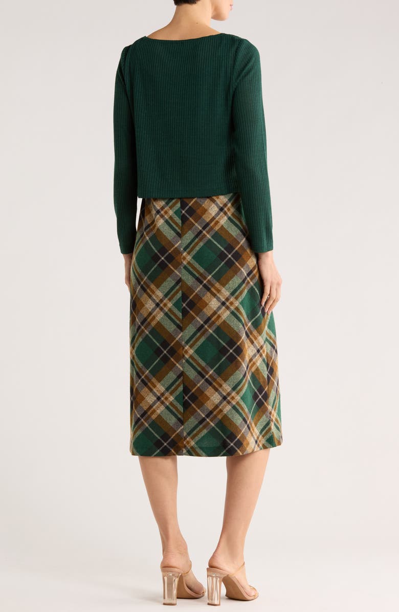 Connected Apparel Long Sleeve Twofer Midi Dress, Alternate, color, Hunter