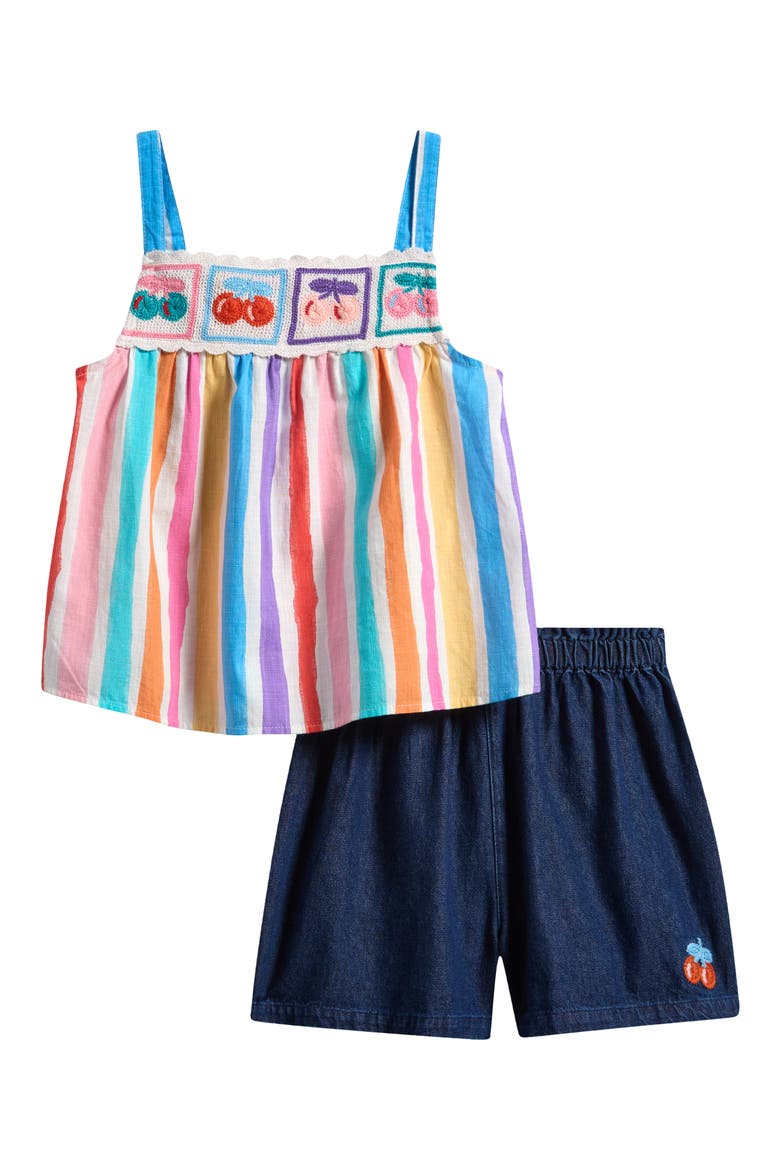Kids' Stripe Tank & Denim Shorts Set, Main, color, RED