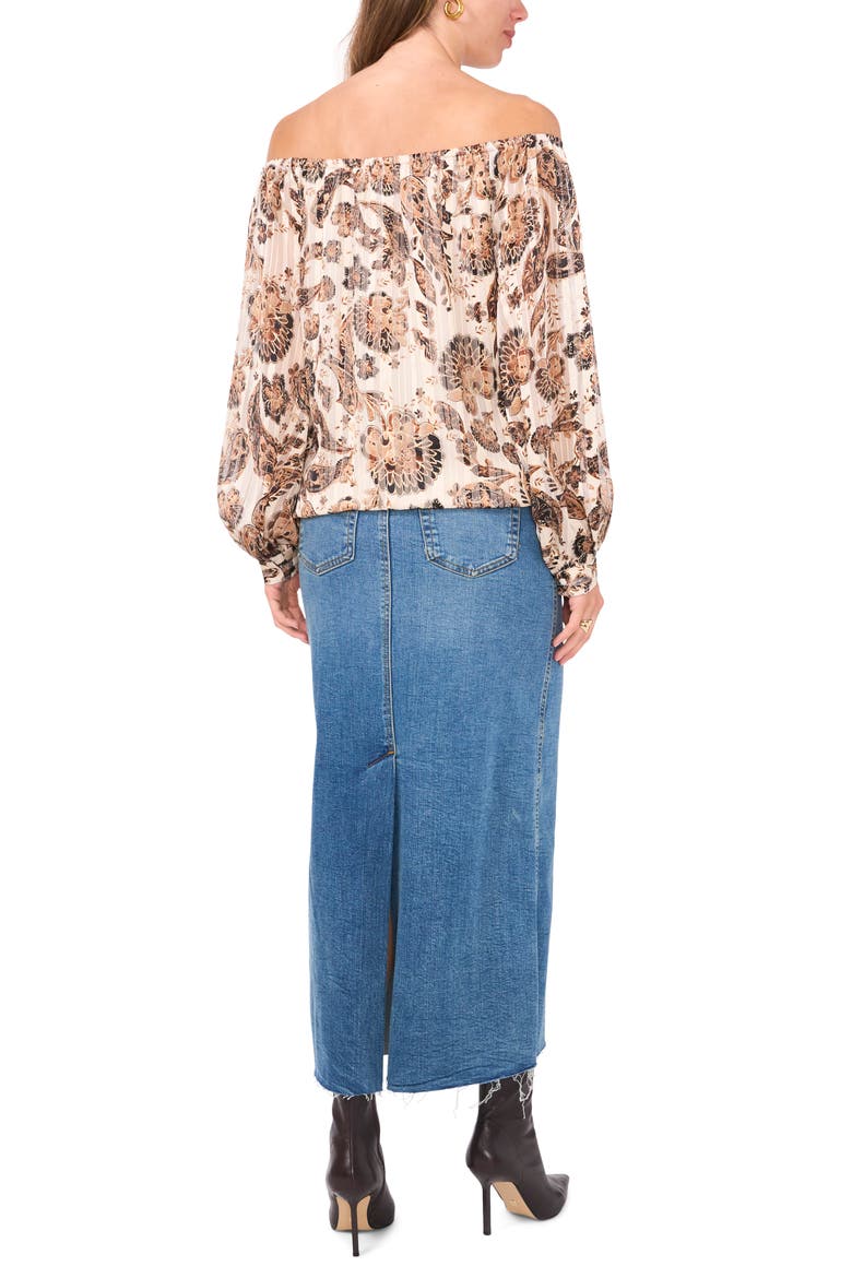 Metallic Stripe Paisley Off the Shoulder Top, Alternate, color, CAFE SKY