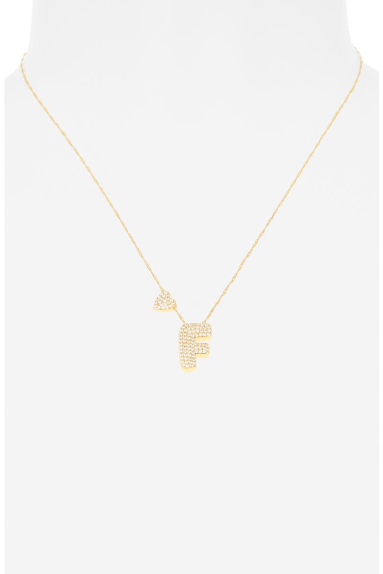 Cubic Zirconia Heart & Bubble Initial Pendant Necklace, Alternate, color, F- CLEAR- GOLD