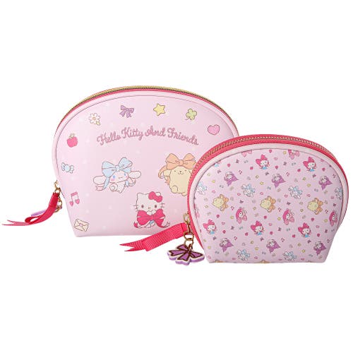 Hello Kitty Large And Small Dome Cosmetic Travel Bag Set In Brown