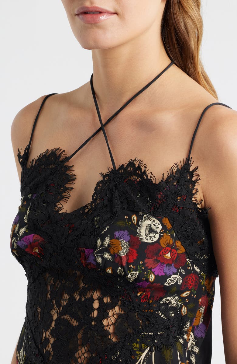 FARM Rio Rococo Flowers & Lace Camisole, Alternate, color, Black