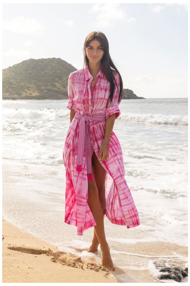 Anais Women's Button Front Shirtdress Hibiscus Shibori, Alternate, color, Pink