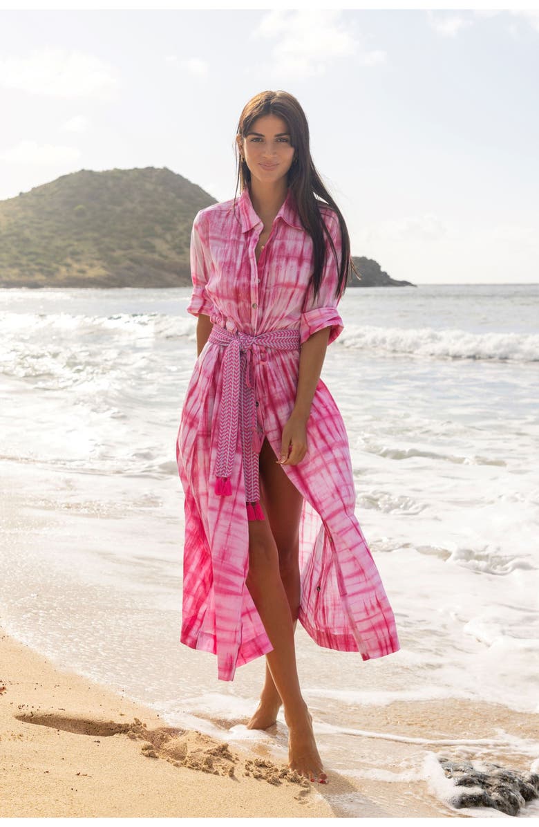 Mer St. Barth Anais Women's Button Front Shirtdress Hibiscus Shibori, Alternate, color, Pink