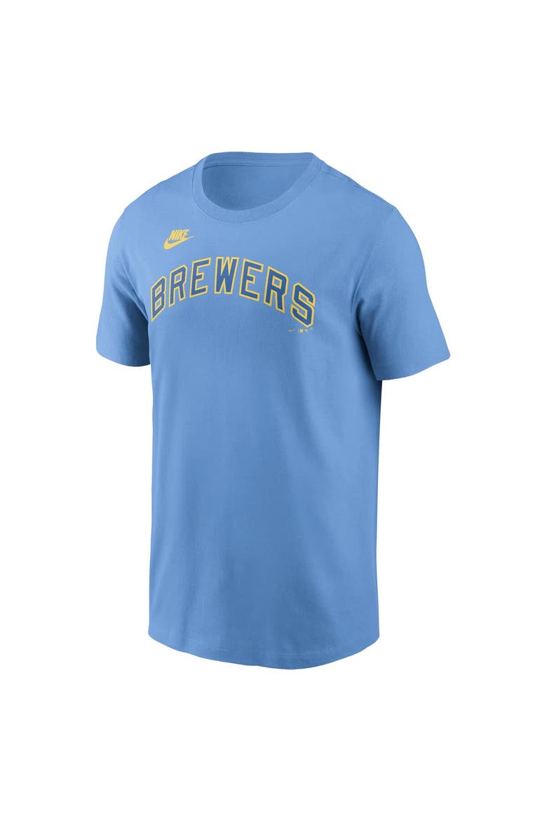Men's Nike Powder Blue Milwaukee Brewers Cooperstown Wordmark T-Shirt, Alternate, color, Powder Blue