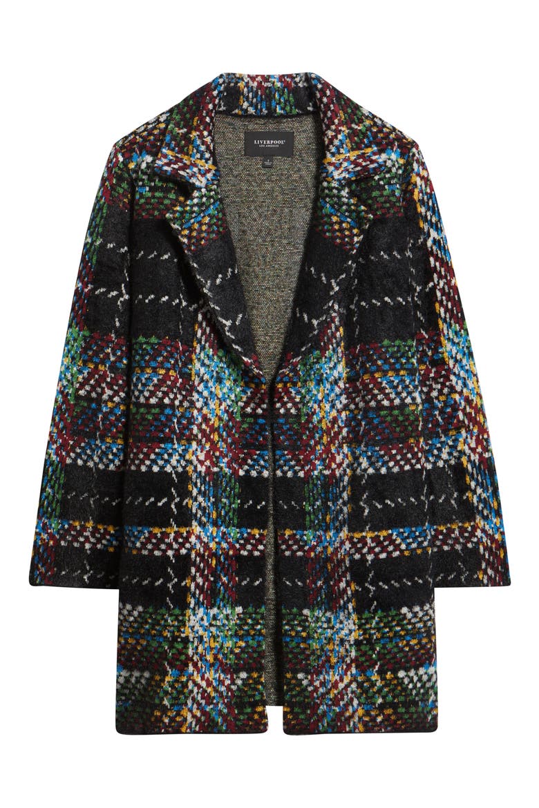 Open Front Sweater Coat, Alternate, color, BLACK MULTI PLAID