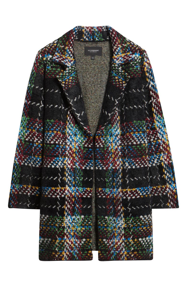 Liverpool Los Angeles Open Front Sweater Coat, Alternate, color, Black Multi Plaid