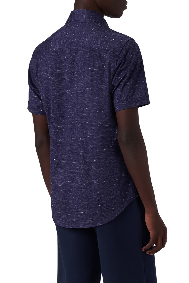 Miles OoohCotton® Heather Print Short Sleeve Button-Up Shirt, Alternate, color, MIDNIGHT