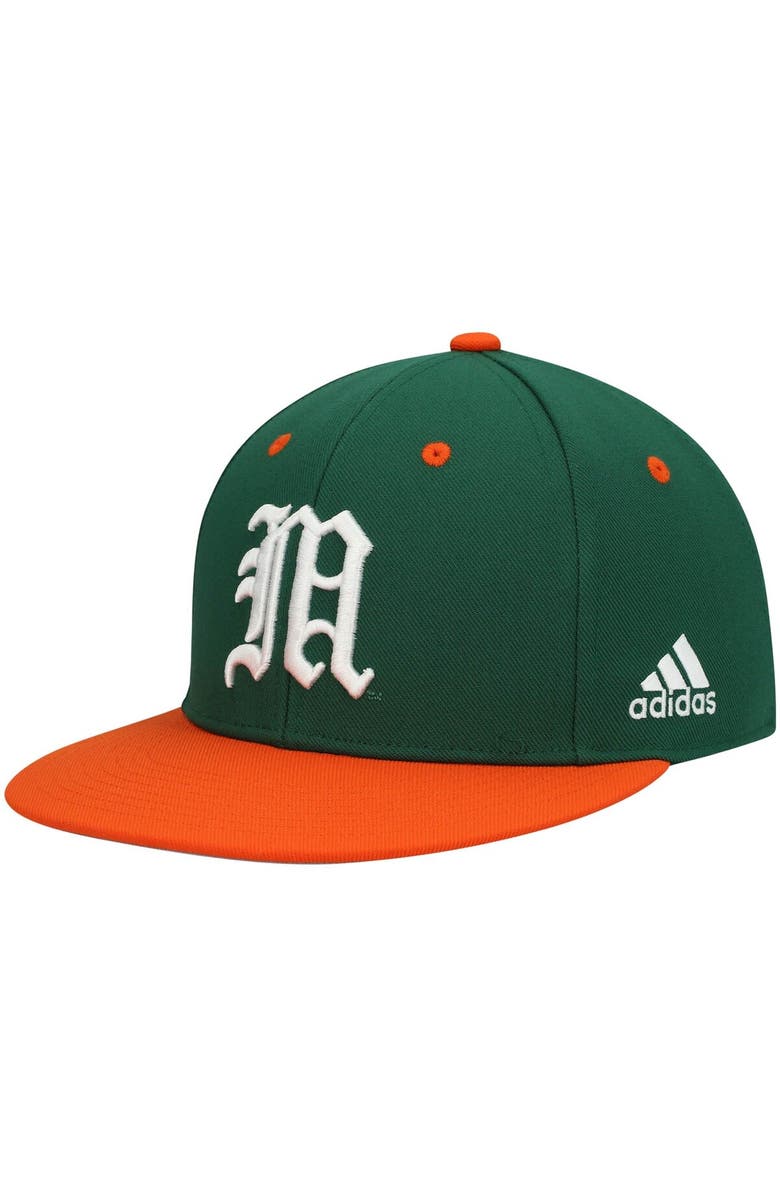 adidas Men's adidas Green Miami Hurricanes On-Field Baseball Fitted Hat, Main, color,