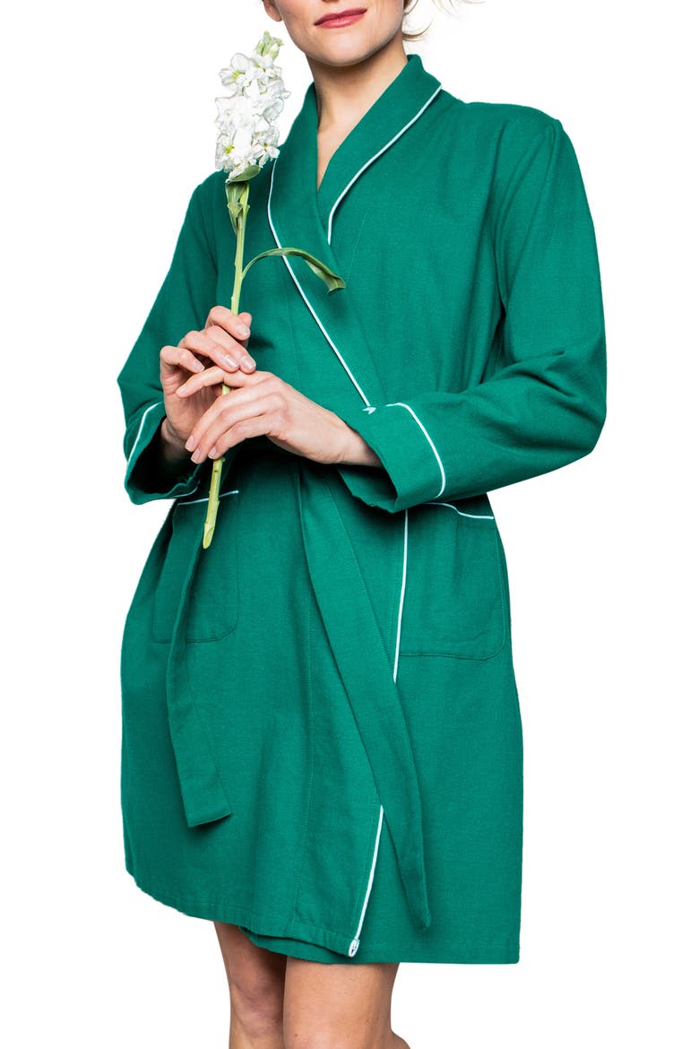 Women's Flannel Robe, Main, color, GREEN