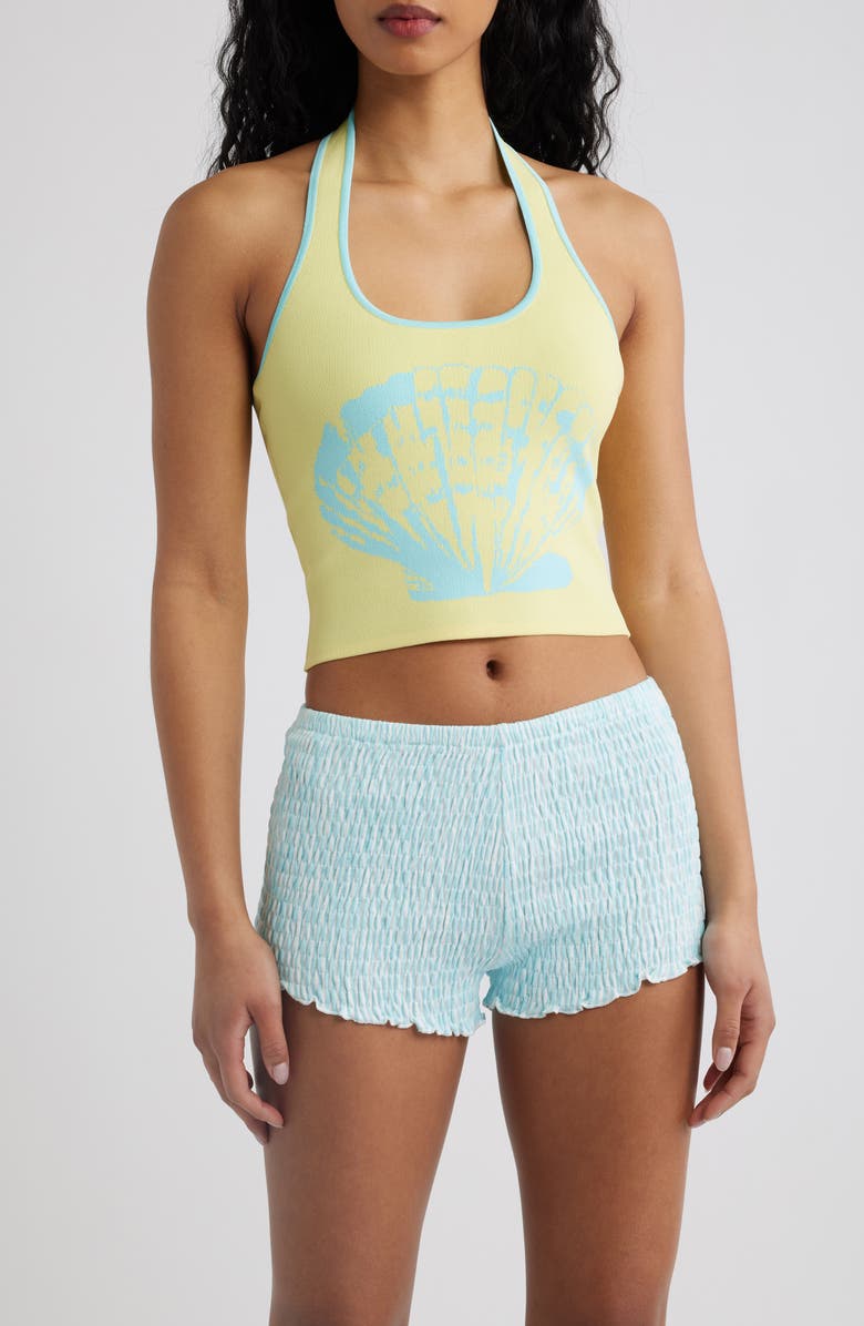 Kulani Kinis Shell Knit Halter Tank Top, Main, color, Sunshell