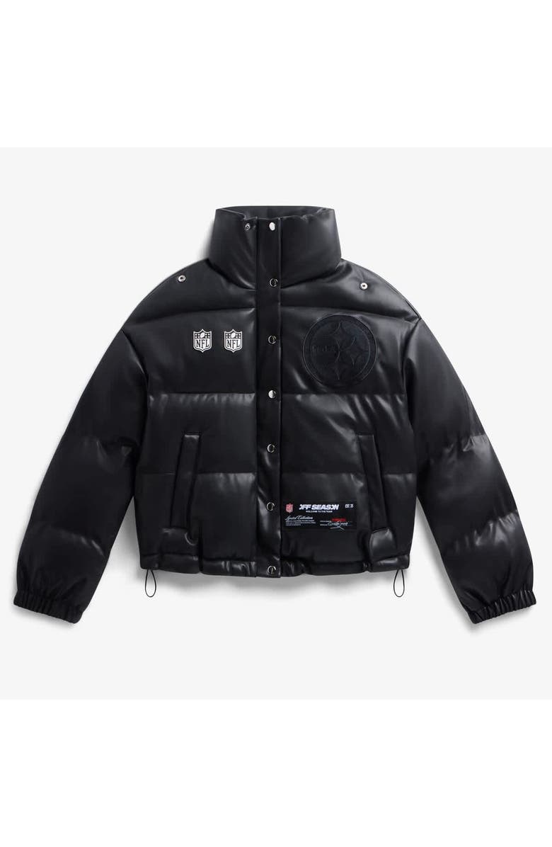 Off Season Women's  Black Pittsburgh Steelers Faux Leather Puffer Jacket, Main, color, Black