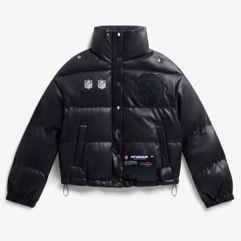 Women's  Black Pittsburgh Steelers Faux Leather Puffer Jacket