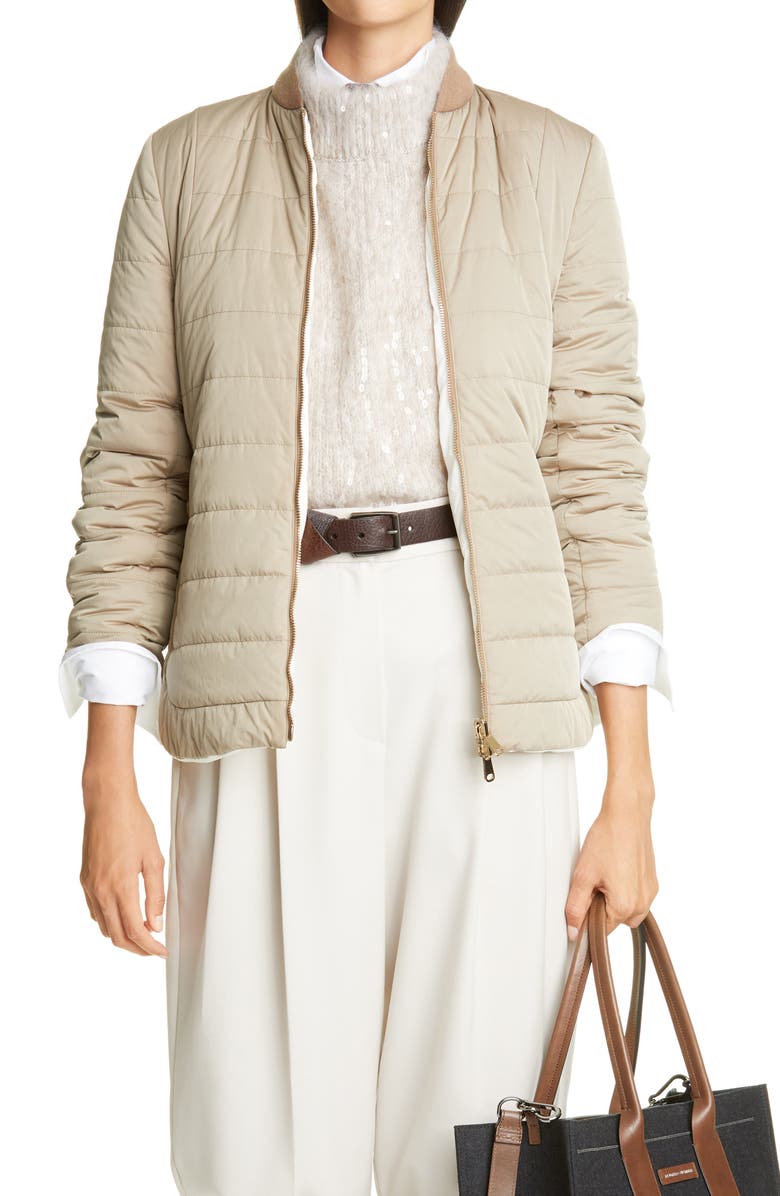 Brunello Cucinelli Belted Reversible Techno Taffeta Jacket, Main, color,