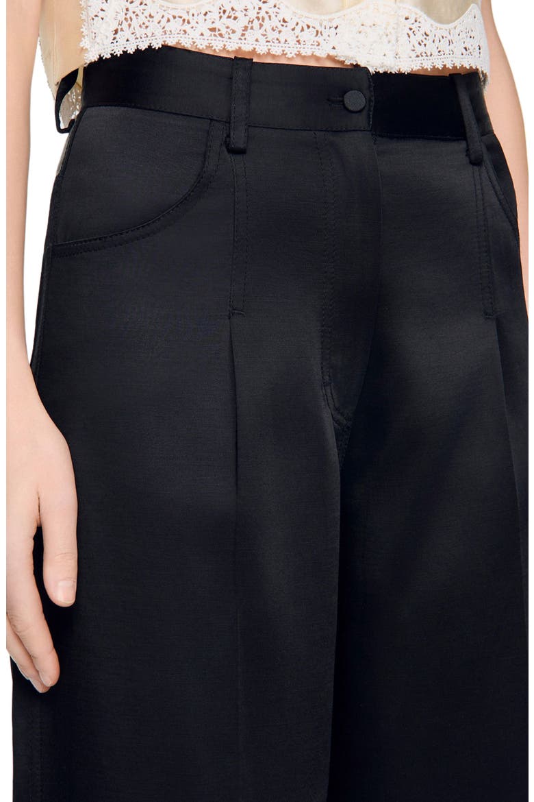 Satin-effect wide-leg trousers, Alternate, color, Black