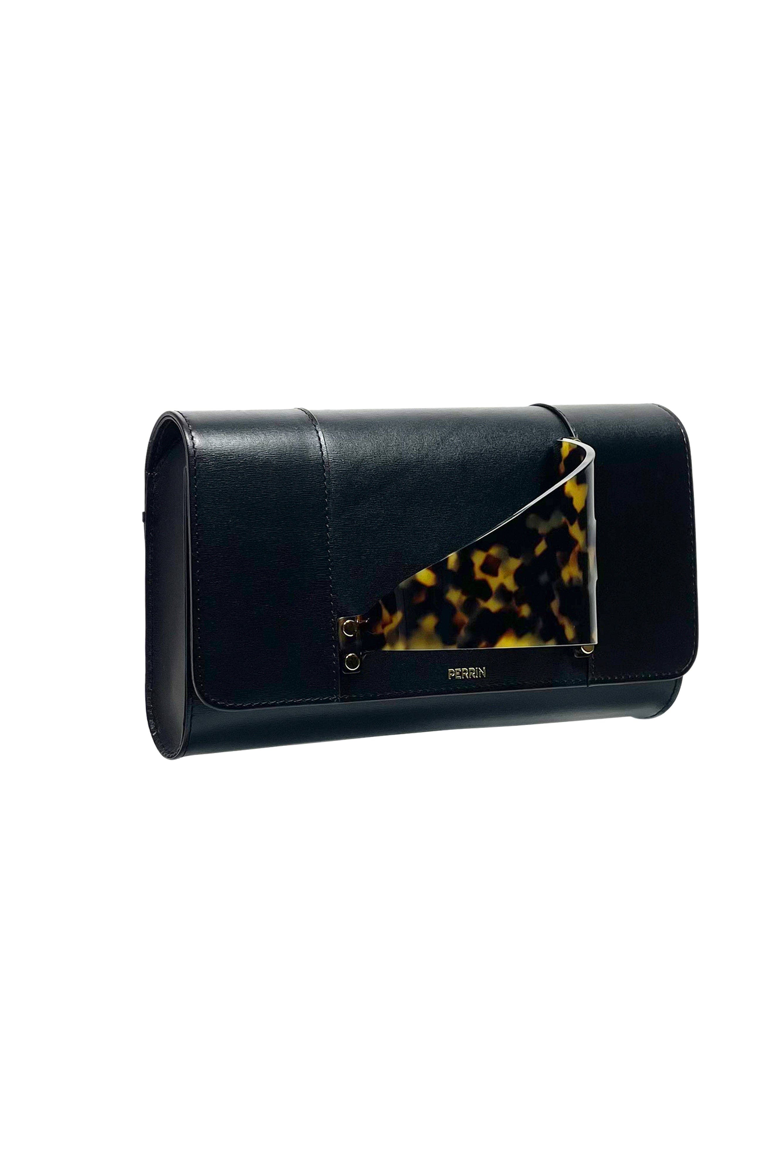 PERRIN PARIS L'EIFFEL ECAILLE CLUTCH, Alternate, color, Black