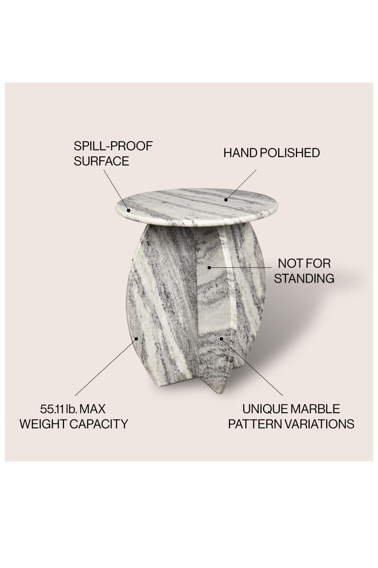 Venus Modern Round Solid Marble End Table, Stone Accent Side Table with Sculptural Cross Base for Living Room, Alternate, color, Gray/Black
