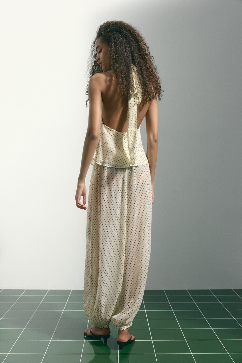 Balloon-leg Pull-on Trousers, Alternate, color, Light yellow/dotted