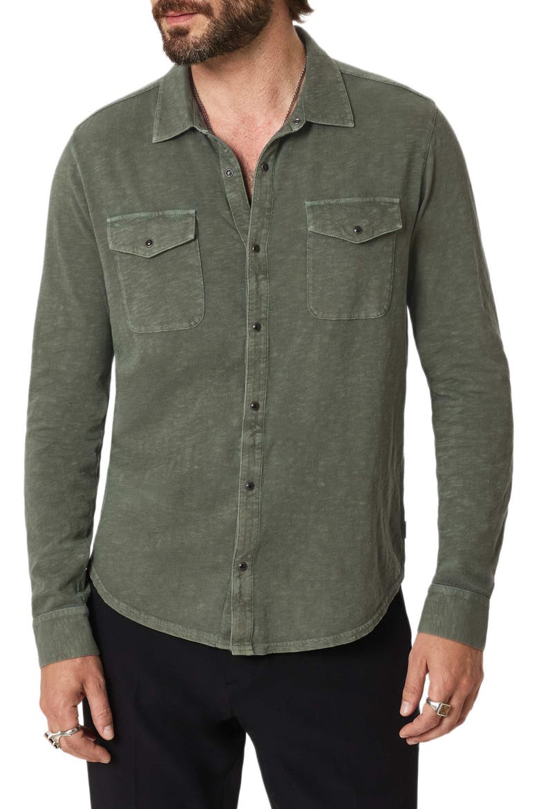 Arvon Vintage Wash Slub Organic Cotton Snap-Up Western Shirt, Main, color, ARMY GREEN