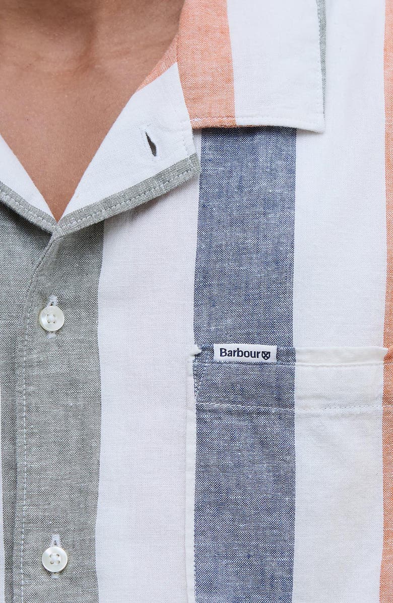 Barbour Clearwell Regular Fit Stripe Linen & Cotton Camp Shirt, Alternate, color, Whisper White