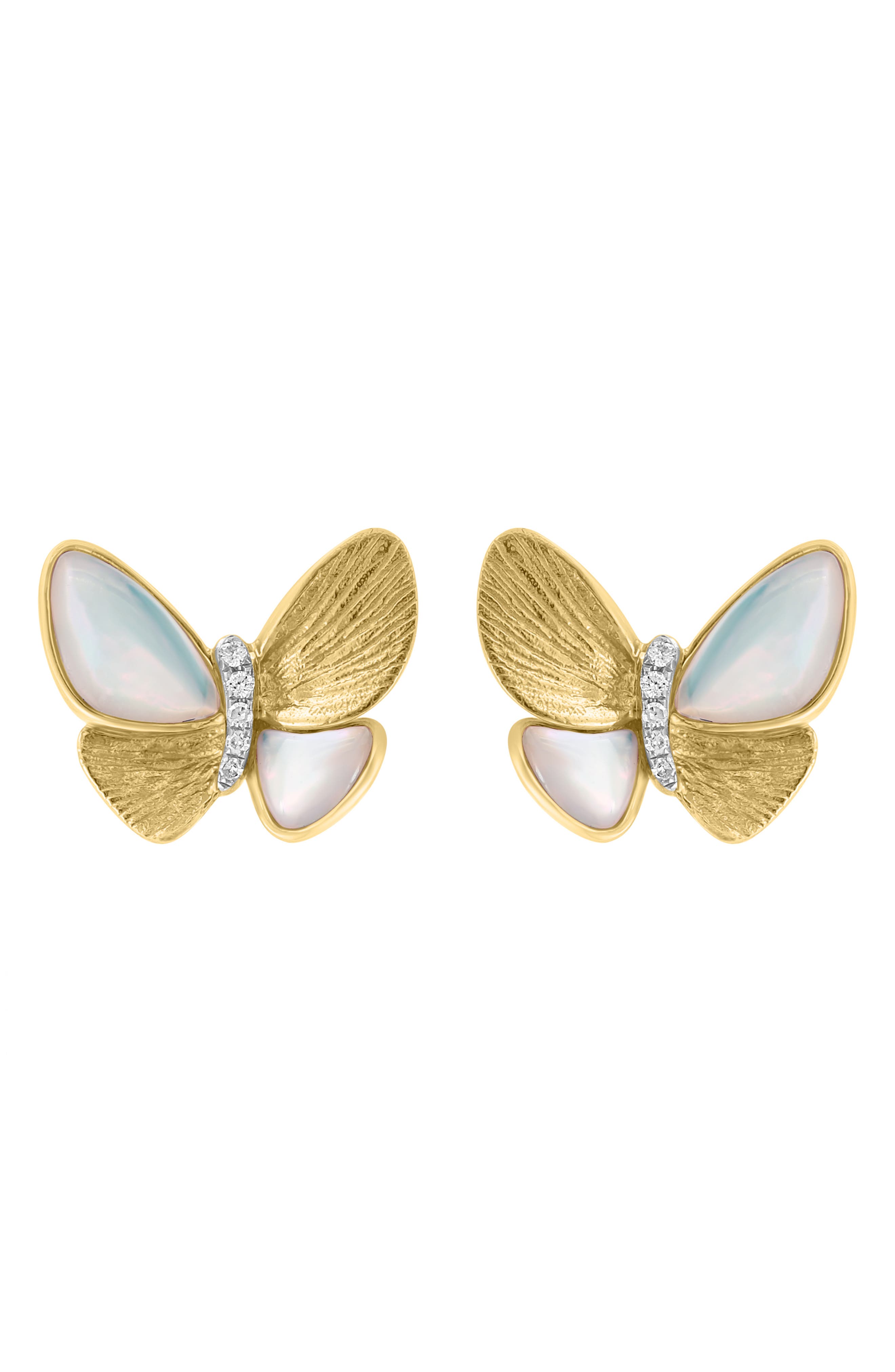 EFFY Diamond & Mother of Pearl Butterfly Stud Earrings - 0.03ct