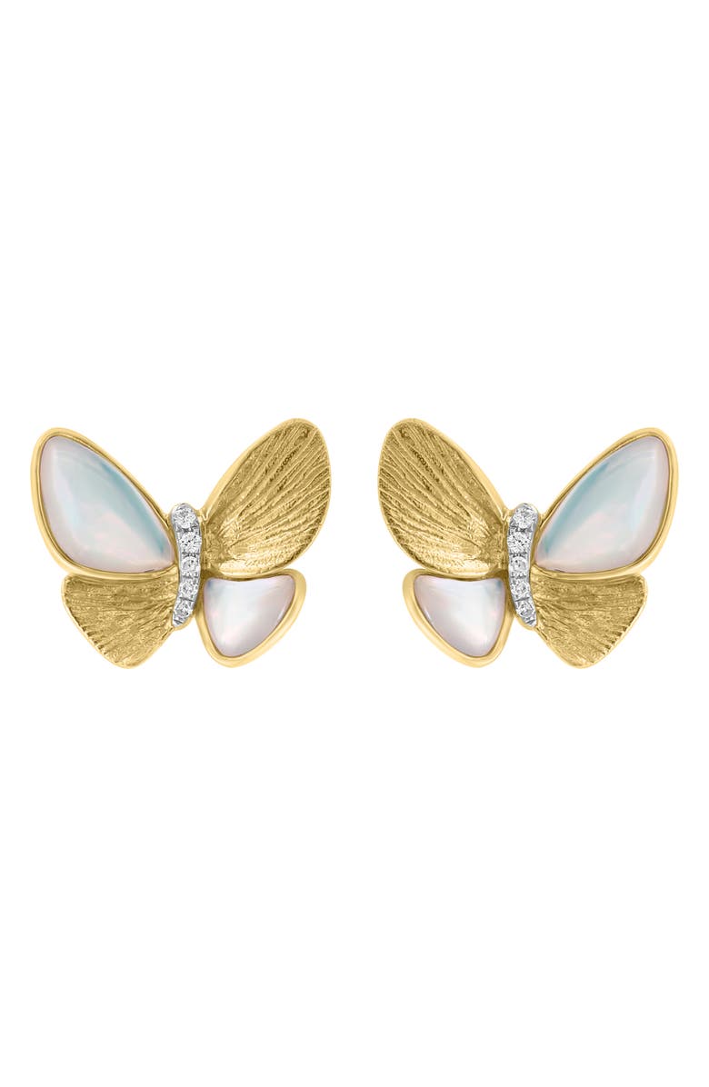 EFFY Diamond & Mother of Pearl Butterfly Stud Earrings - 0.03ct, Main, color,