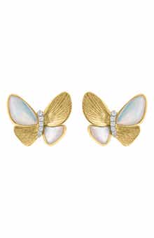 EFFY Diamond & Mother of Pearl Butterfly Stud Earrings - 0.03ct