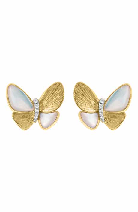 EFFY Diamond & Mother of Pearl Butterfly Stud Earrings - 0.03ct
