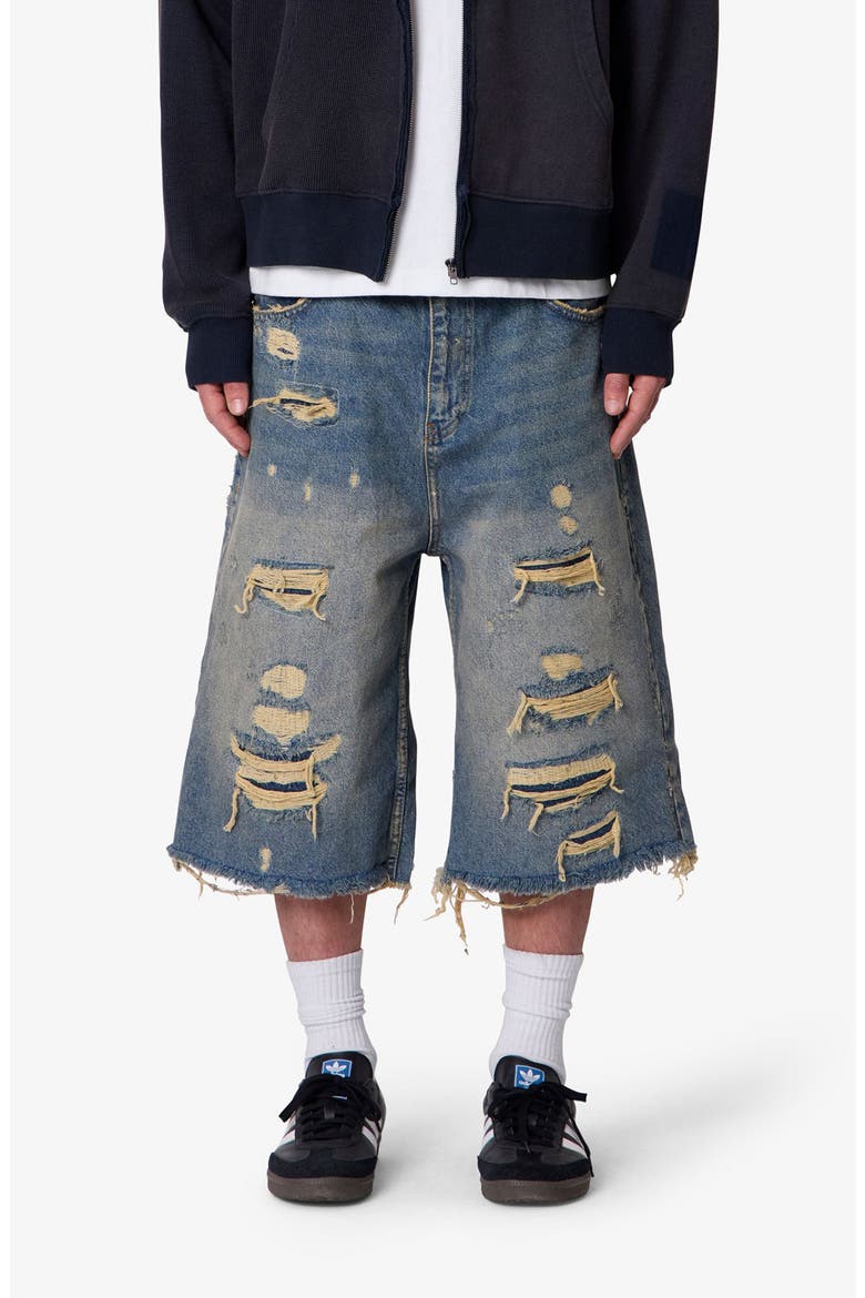 Ultra Baggy Repaired Jeans Shorts, Main, color, BLUE