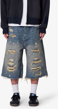 mnml Ultra Baggy Repaired Jeans Shorts