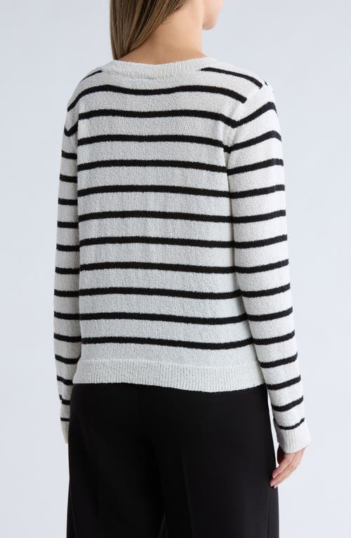 Bobeau Stripe Button Front Crop Cardigan In White