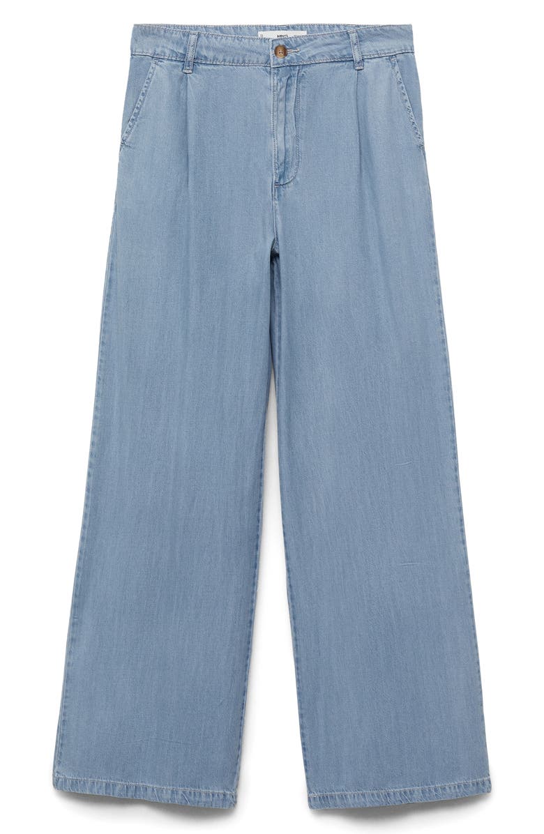 MANGO Pleated Wide Leg Pants, Alternate, color, Light Blue