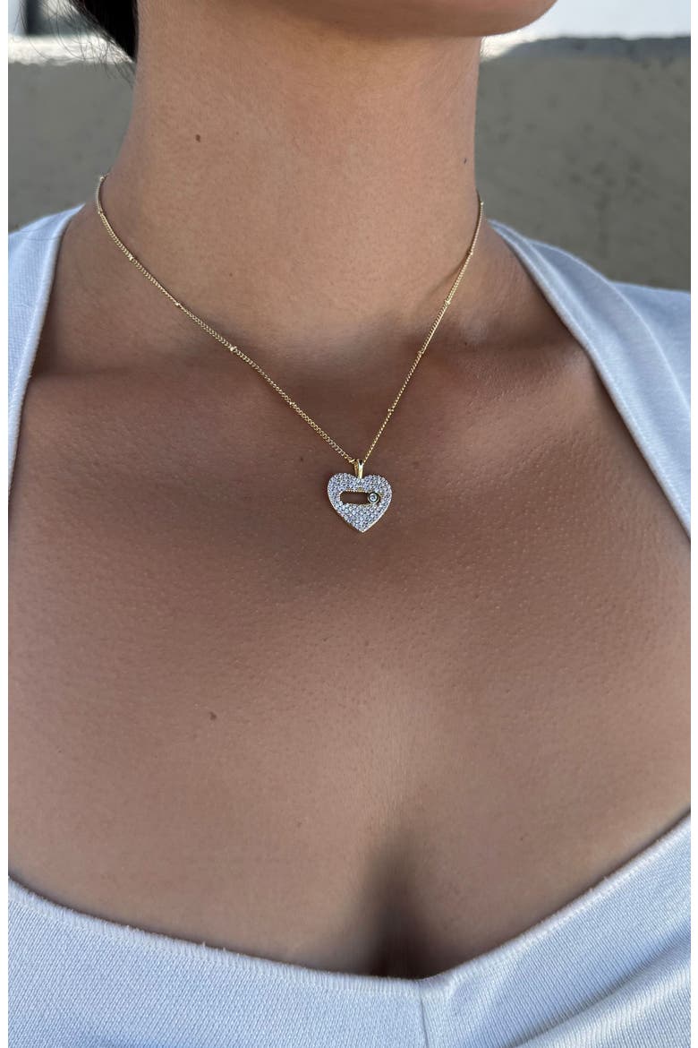Cubic Zirconia Heart Pendant Necklace, Alternate, color, GOLD