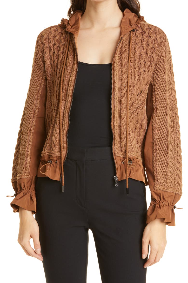 Lynne Mixed Knit Zip-Up Sweater, Main, color, CAMEL
