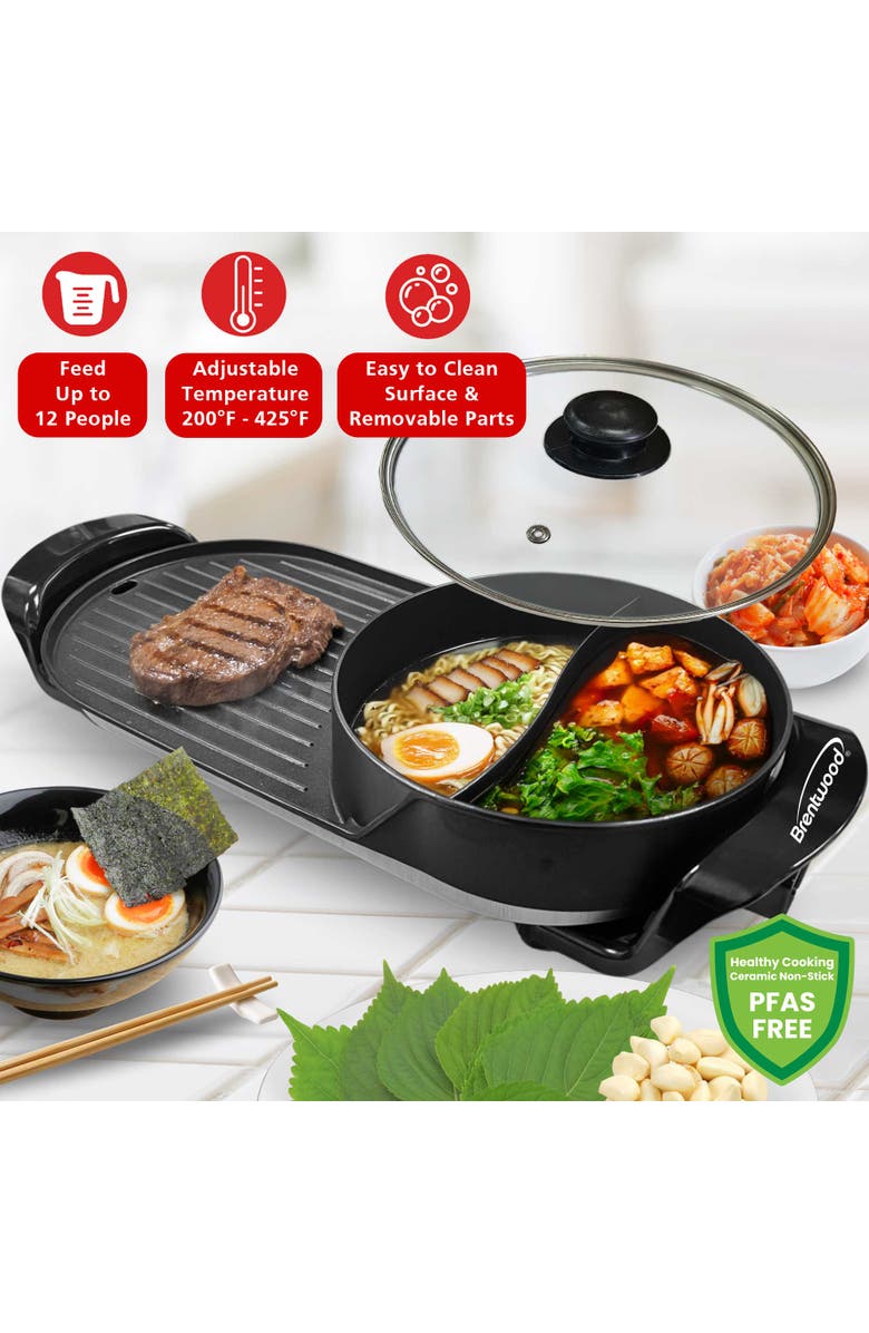 Brentwood Electric Hot Pot and Korean BBQ Grill, Alternate, color, Black