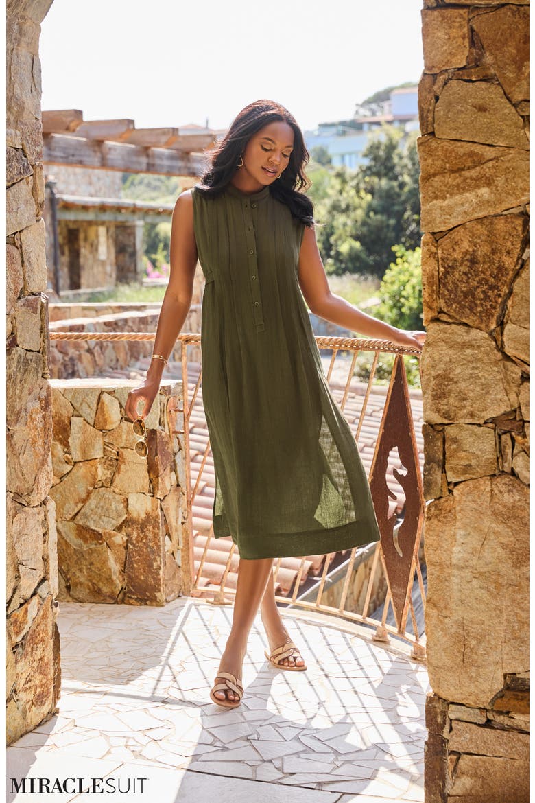 Pleated Sleeveless Beach Cover-Up Midi Dress, Alternate, color, NORI