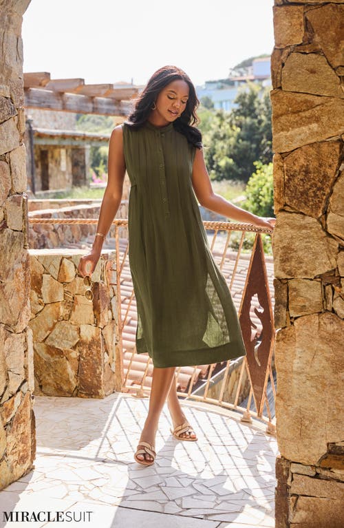 MIRACLESUIT MIRACLESUIT® PLEATED SLEEVELESS BEACH COVER-UP MIDI DRESS 