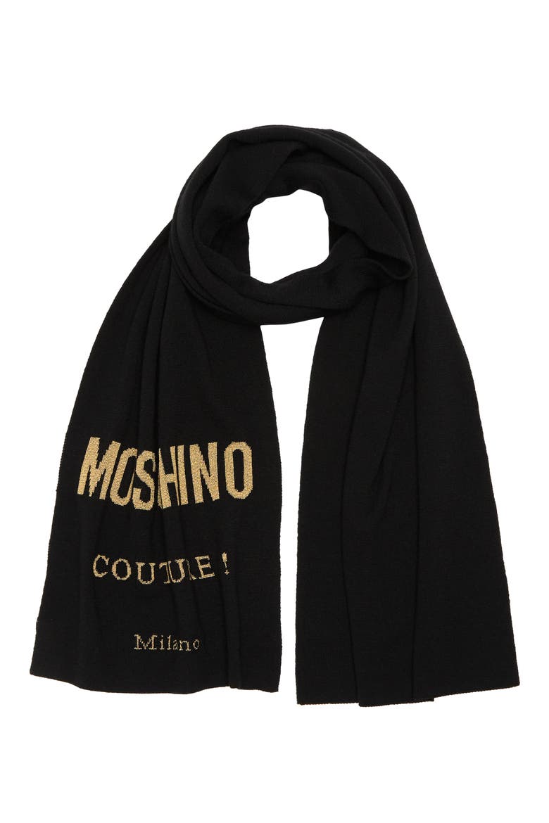 Print Wool Blend Scarf, Main, color, BLACK
